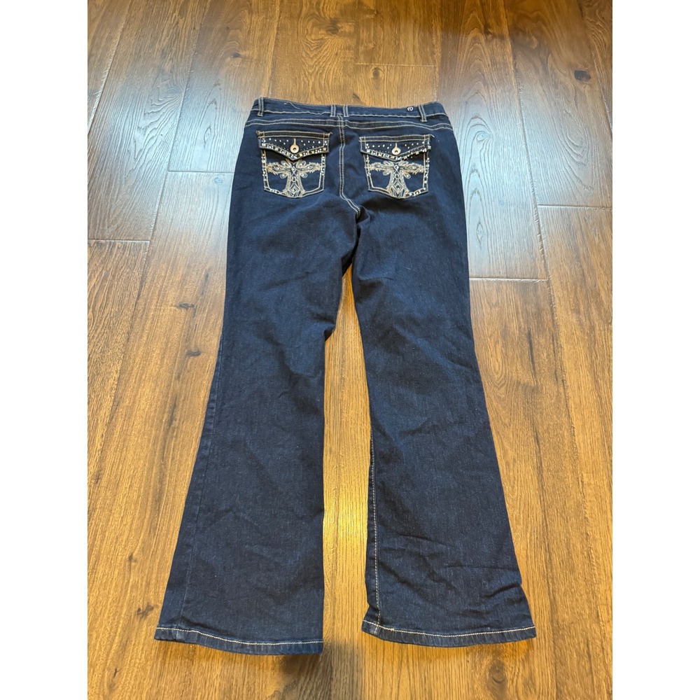Our Republic For All Dark Wash Bootcut Jeans Cross Embellished Pockets 16W - Picture 3 of 4